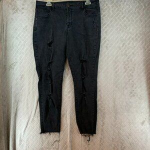 Old Navy Womens 16 Denim Jeans Black Skinny Ankle Fray Rockstar Distressed